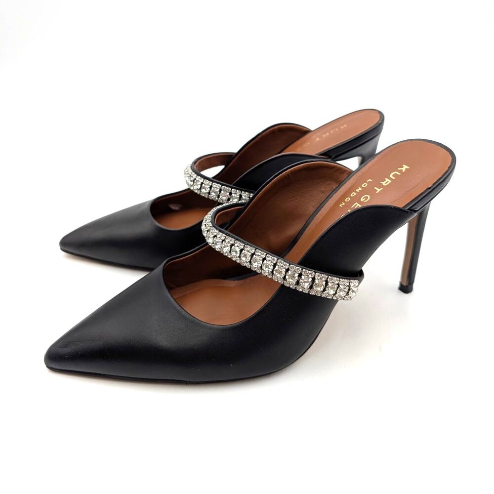 Kurt Geiger London Duke Crystal Strap Pointed Toe Mule Black Size US9.5 EU40.5